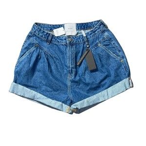 One Teaspoon Pleated High Rise Mom Jean Shorts Rivera Streetwalker Women's 30